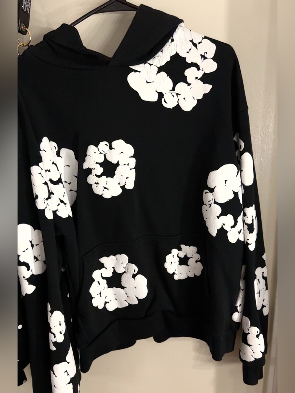 Black Floral-Print Pullover Hoodie